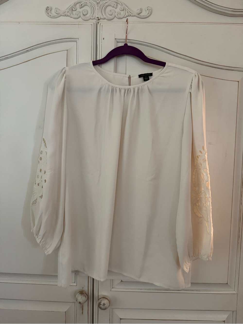 Ann Taylor Ivory Cut-Out Sleeve Blouse